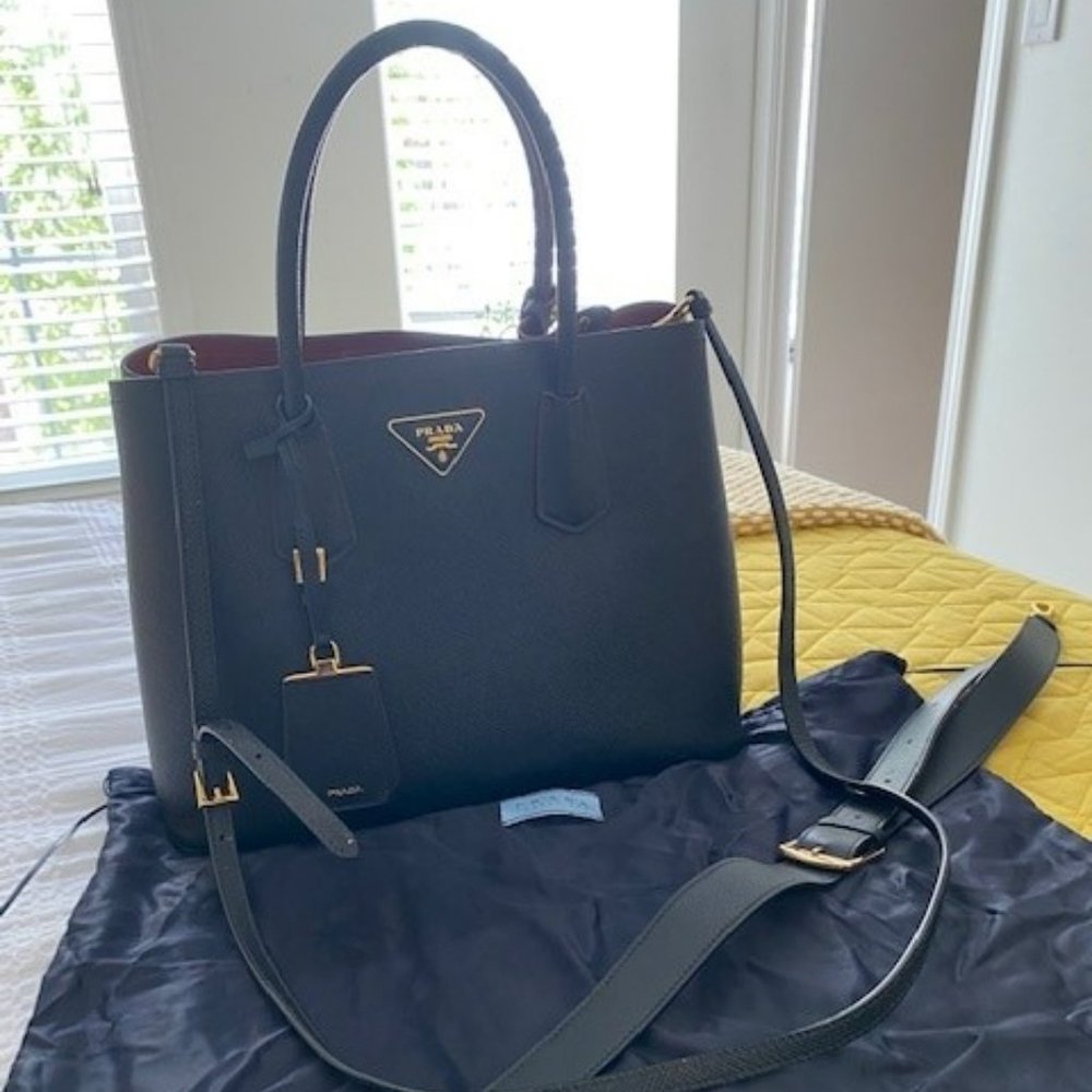 Prada Double bag in Saffiano Cuir leather - black/red - small